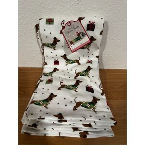 Set of 2 Dachshund-Themed Christmas Kitchen Towels NWT